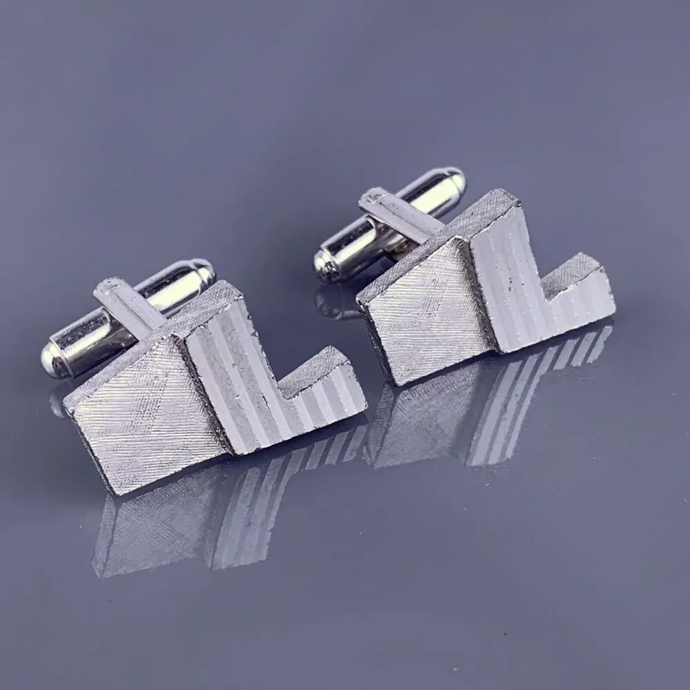 L Initial Monogram Cufflinks Silver Tone Bold Block Font MCM Dante Vintage
